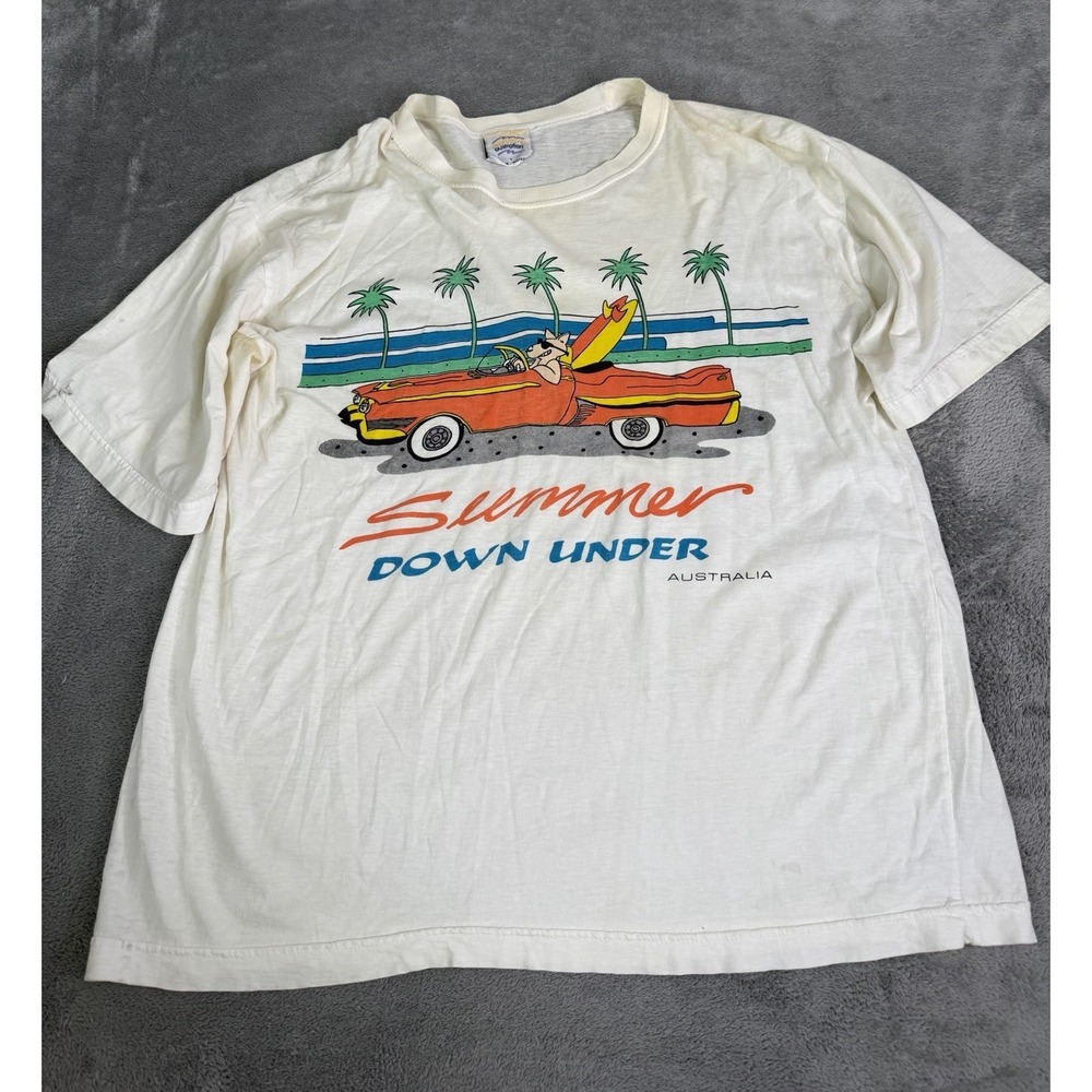 Vintage 90s Summer Down Under Australia T Shirt Men's Size Large White